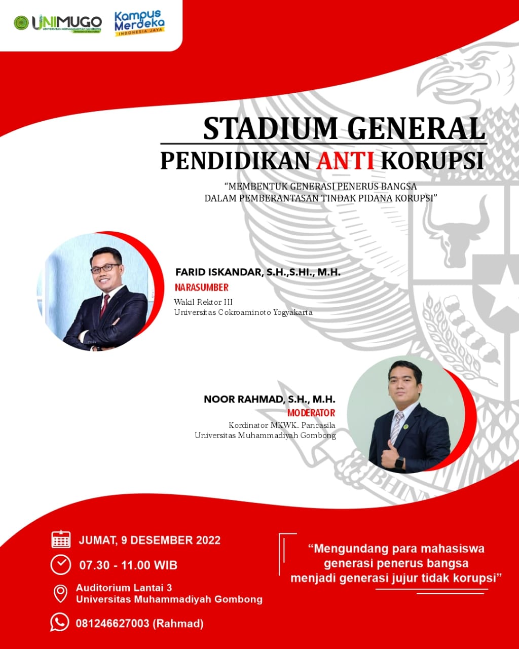MEMPERINGATI HARI ANTI KORUPSI SEDUNIA MENGGELAR STADIUM GENERAL PENDIDIKAN ANTI KORUPSI
