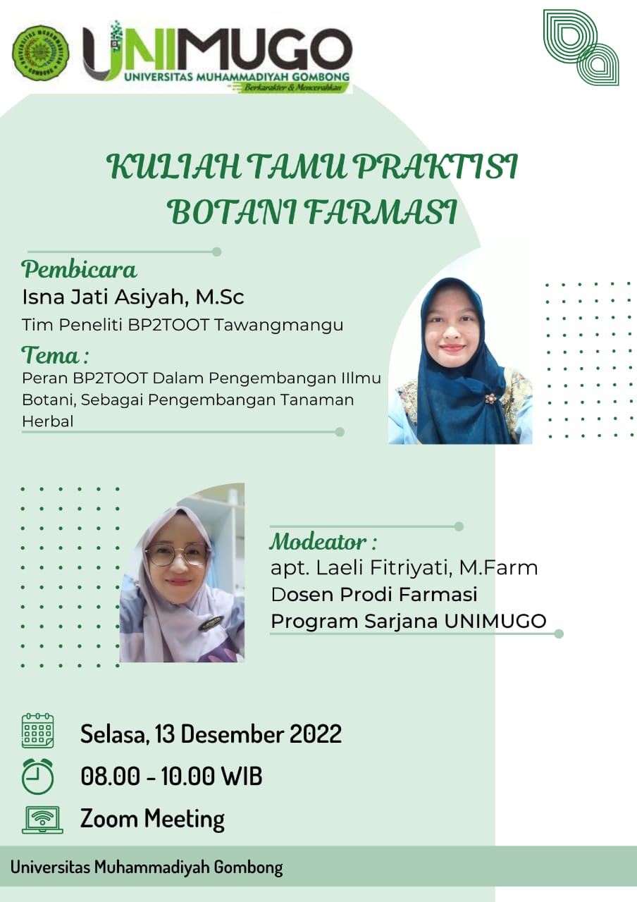 Perkuliahan Tamu dengan Narasumber dari Balai Besar Penelitian dan Pengembangan Tanaman Obat dan Obat Tradisional (B2P2TOOT) Tawangmangu